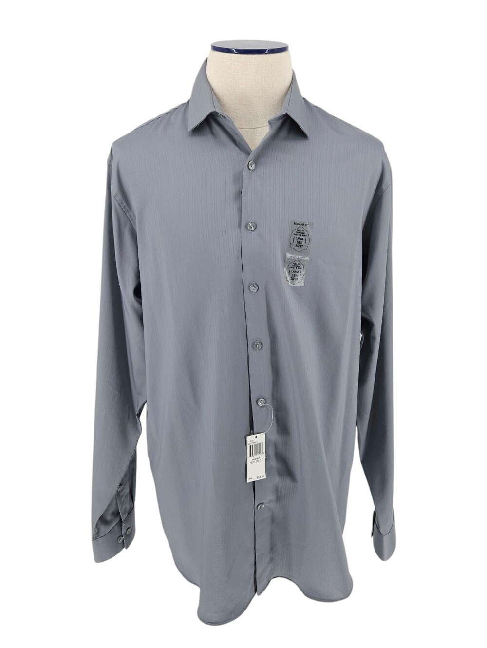 Kenneth Cole Reaction Dress Shirt Gray Long Sleeve Button Up Mens Large 16.5
